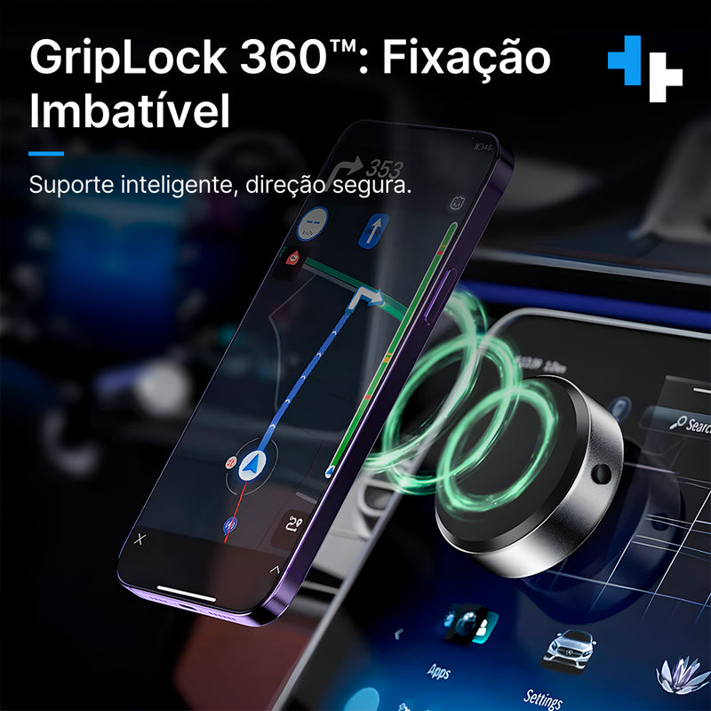 GripLock 360™ - Suporte Magnético Inteligente para Celular: Seguro nas Curvas, Firme nas Frenagens